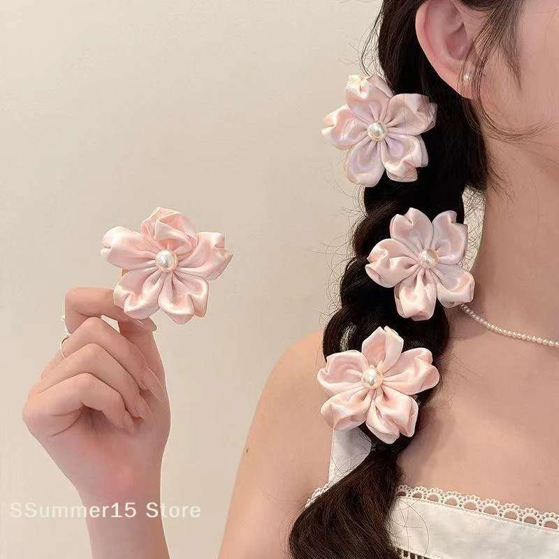

【R】4PCS/set Pearl Pink Hairpins For Women Girls Sweet Hair Ornament Side Hair Clips Hairgrip Fashion Hair Accessories