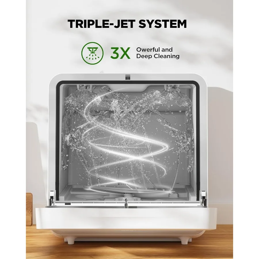 Portable Countertop Dishwasher with Smart App Control Triple-Jet Cleaning Built-In Water Tank Dual Supply Compact Design for Do