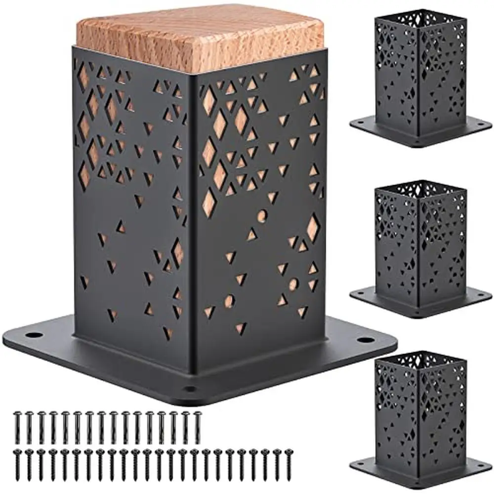 

Creative 4x4 Post Base 4 Pack Inner Size 3.6"x3.6" Metal Black Powder Coated Brackets Decks Fences Pergolas Gazebos Mailboxes