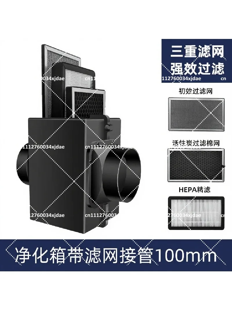 Inline Duct Air Filter Box 100-200mm HEPA Activated Carbon for HVAC Ventilation, PM2.5 Odor and Formaldehyde Reduction