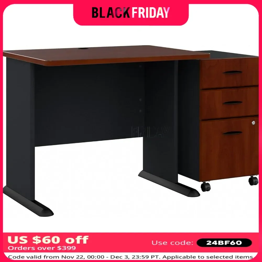 Business Furniture Series A 36W Desk with Mobile File Cabinet in Hansen Cherry and Galaxy