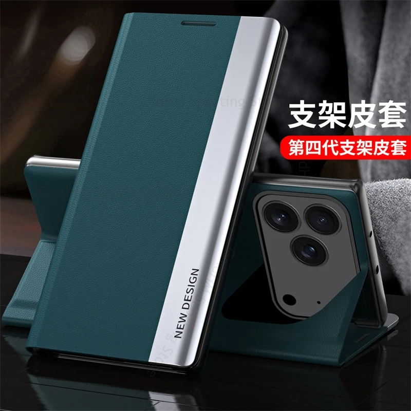 For iPhone 18 Pro Max 6D Plating Leather Flip Kickstand Case For APPLE 17 Air 16e 16 Pro Max Magnetic Stand Full Protector Cover