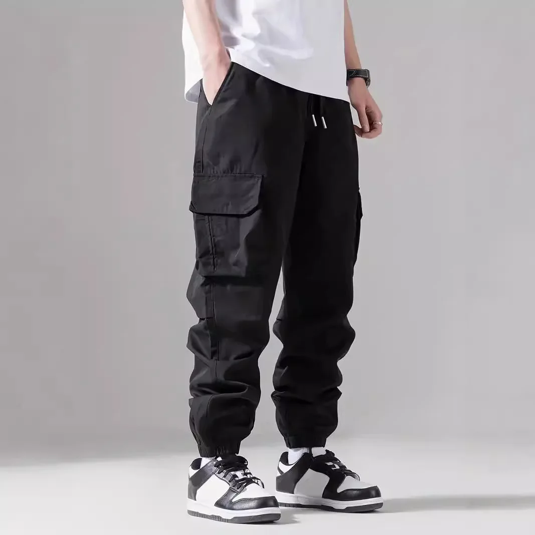 Cross-border new 2024 retro spring and autumn trend outdoor men's mid-waist tied feet wear-resistant overalls casual sweatpants