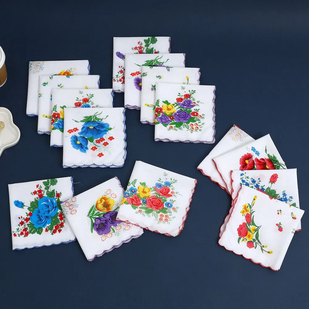 12 عبوة مناديل نسائية من القطن الخالص، هدايا زفاف للعام الجديد، مناديل زهور، مناشف سراويل جيب بقلاب، مناشف عرق، مفارش طاولة، مطابقة عشوائية