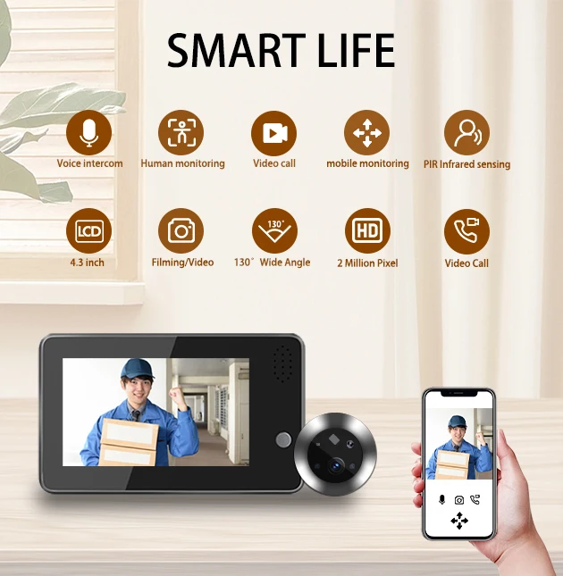 Imagem -04 - Tuya Smartlife-wifi Campainha Visual Porta Peephole Vídeo Porta Câmera do Telefone Pir Home Security Interfone sem Fio 43