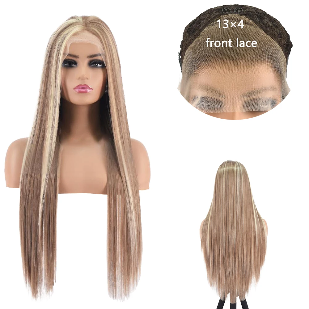 

High-Quality 13×4HD Lace Front Synthetic Hair 24-Inch Straight Hair 180% Density, Suitable For Women'S Daily Party Glue-Free Wig