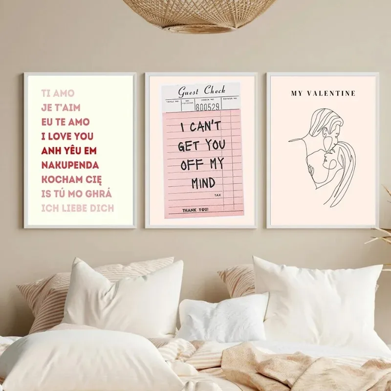 Valentine\'s Day Queue Gallery Printable Poster Vintage Romantic Wall Art Cute Pink Heart Canvas Painting Home Bedroom Decoration