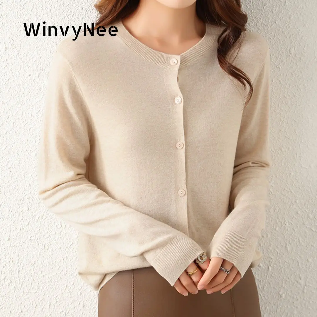 

Женский кардиган WinvyNee из камвольной шерсти с круглым вырезом, на одной пуговице, с длинными рукавами, весна-осень, базовая модель, трикотажная одежда B1757006