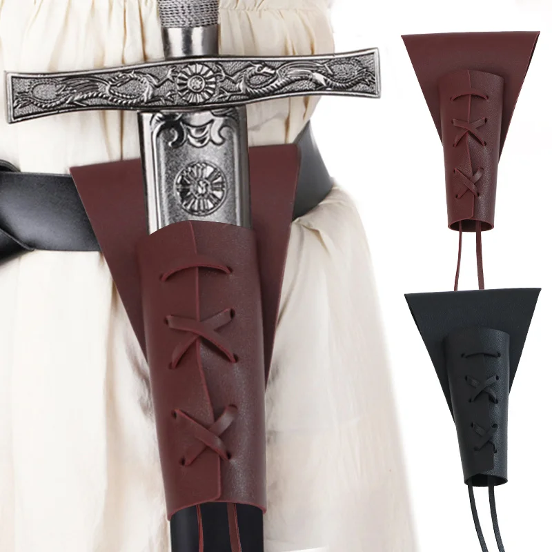 1pc Retro Fashion Medieval Knight Belt Sword Case Frog PU Leather Belt Sword Holder Festival Decoration Props Clothing Accessori