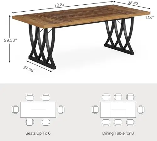 6 ft Conference Table for 6-8 People, 70.86-Inch Rectangle Meeting Seminar Table with Unique Curved Metal Support for