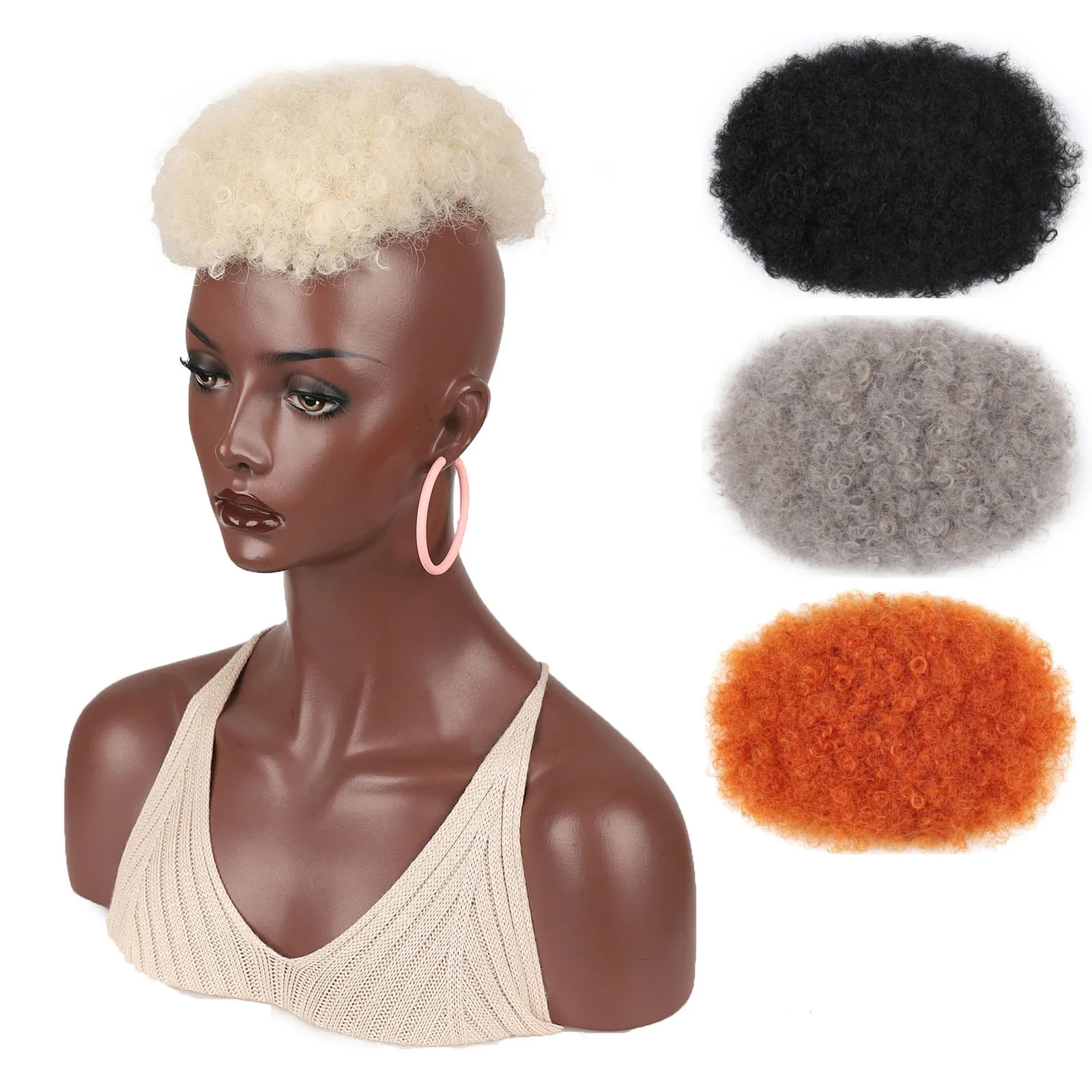 

Afro Style Short Curly Toupee Clip on Hair Topper Ideal Solution with Bald Heads Thinning Hair Cover Up Synthetic Hairpiece