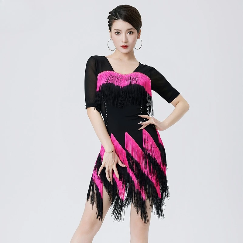 جديد اللاتينية ملابس رقص الساخن الماس الرقص المنافسة أداء زي التغيير التدريجي مهدب فستان المرأة #1