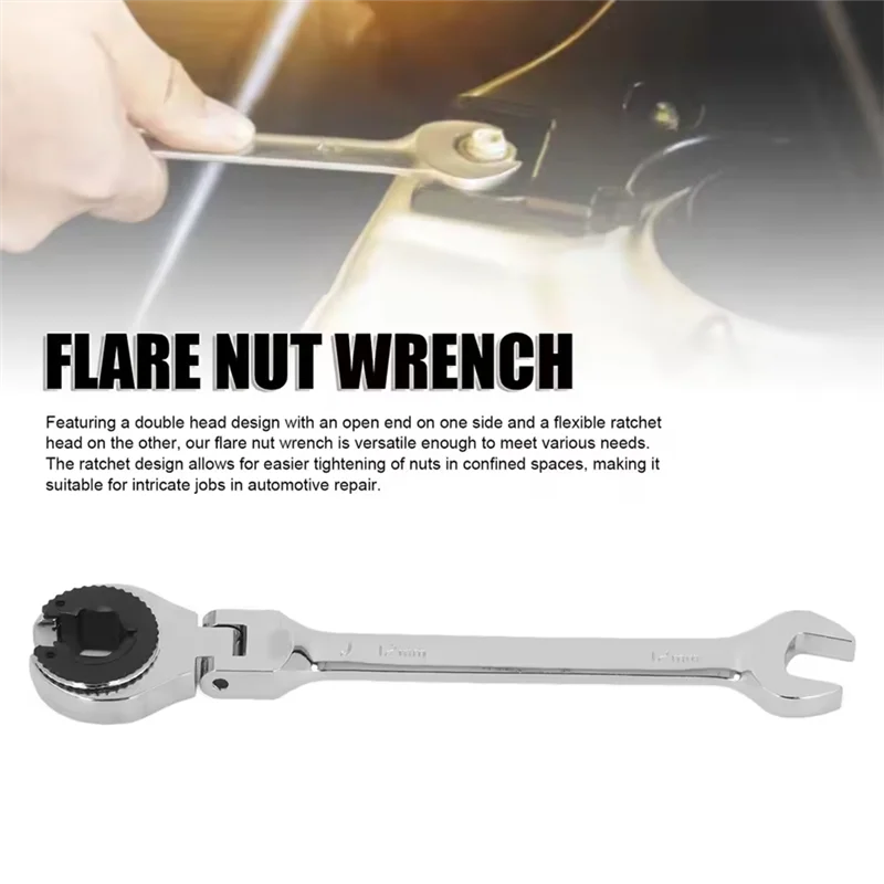 

【Домашние аксессуары】 Ключ для тормозной магистрали с храповым механизмом, 12 мм, 72 зубца, регулируемый угол, стальная масляная трубка, открытый ключ с храповым механизмом, инструмент