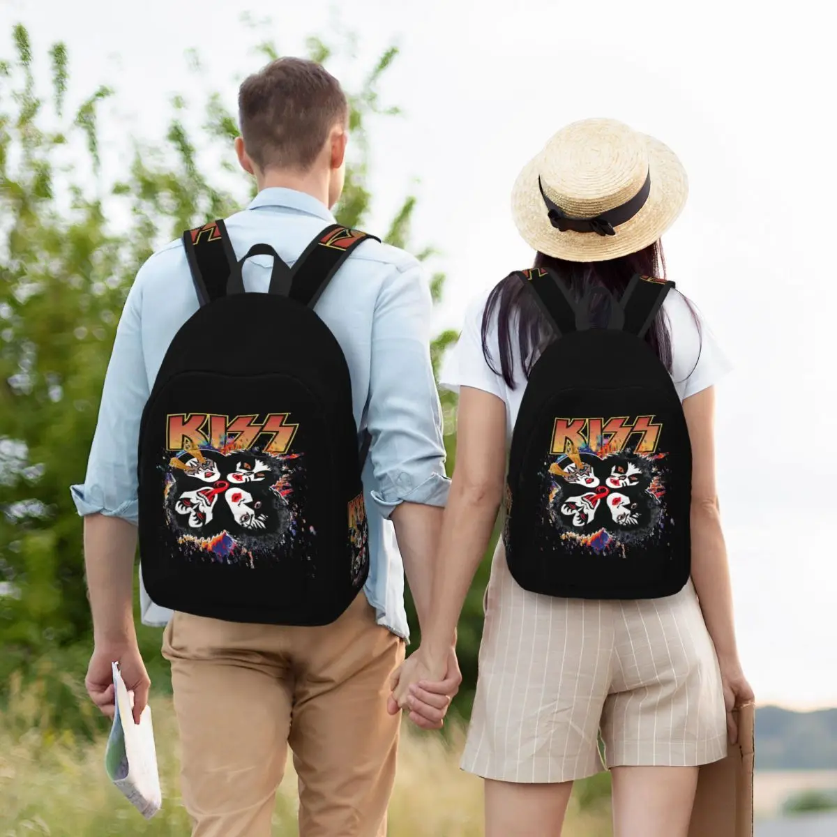 KISS The Band Rock And Roll Over Splash Backpack for Men Women Fashion Student Hiking Daypack Laptop Shoulder Bag with Pocket