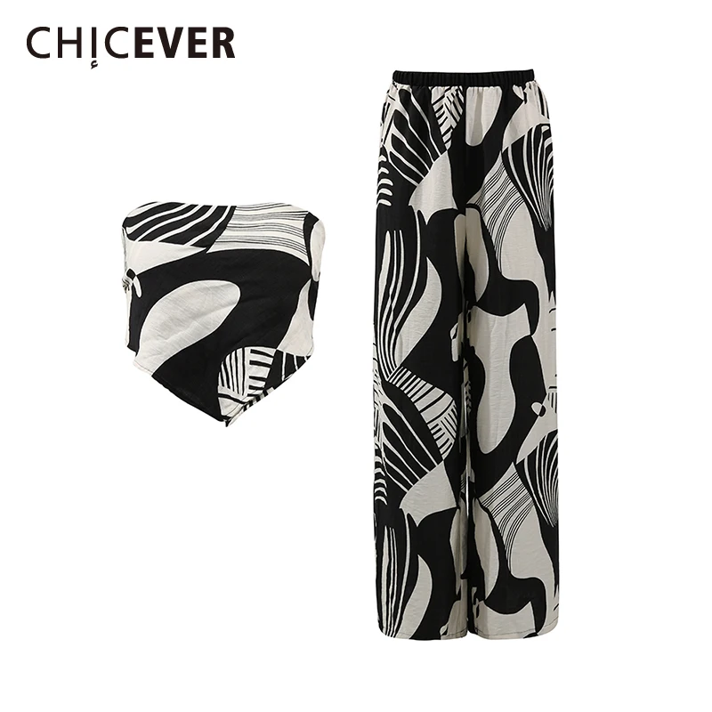 

CHICEVER комплект из двух предметов для женщин, без бретелек, без рукавов, жилет с неровным подолом, с высокой талией и принтом, широкие брючные костюмы, женская мода