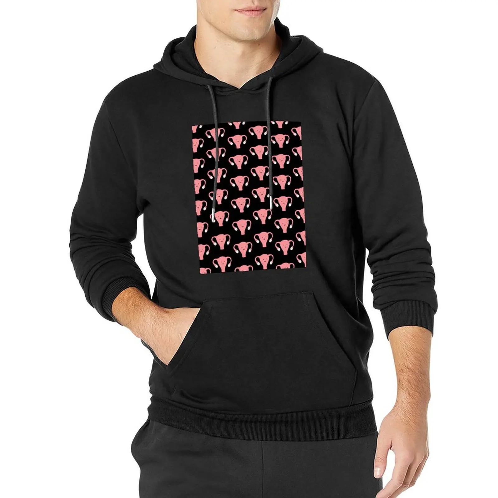 

Patterned Happy Uterus in Black Pullover Hoodie clothes for men tracksuit men