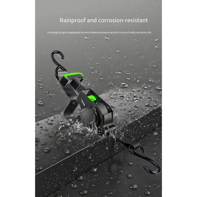 A98M Auto-Retracting Tie Down Straps Green Handles For Motorcycles, Off-Road Applications
