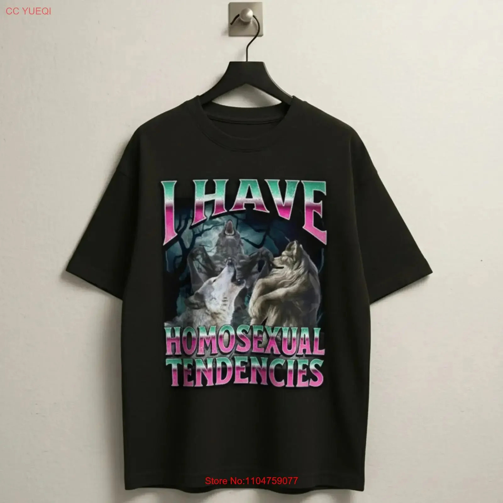 I Have Homosexual Tendencies Wolf T Shirt Retro S295 vintage Washed designer clothes Slightly fashion Comfortable streetwear