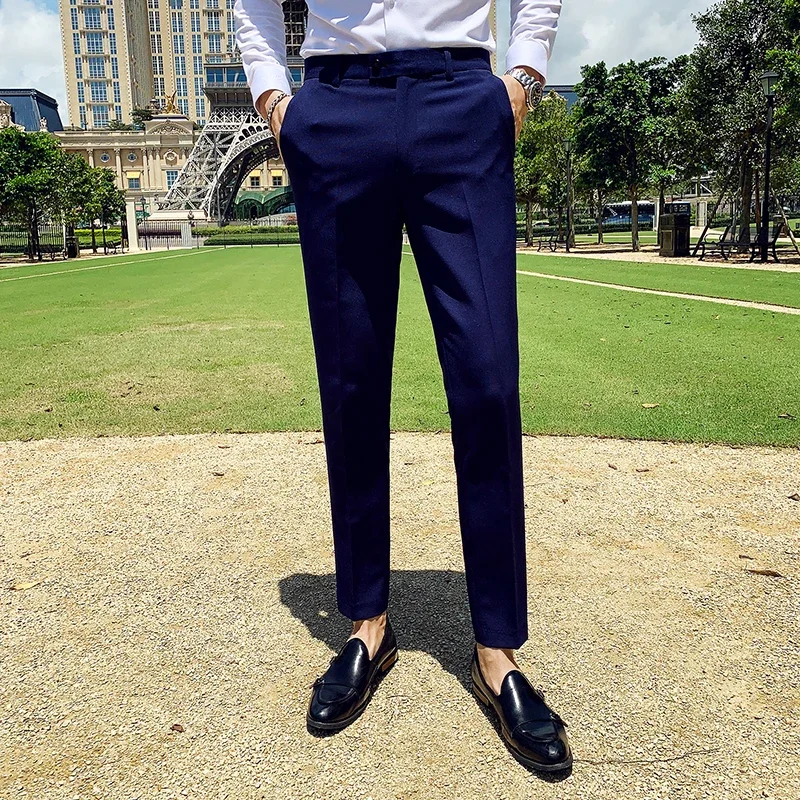 Boutique Fashion Solid Color Mens White Business Casual Suit Pants Male Slim Casual Trousers Wedding Dress Suit Pants