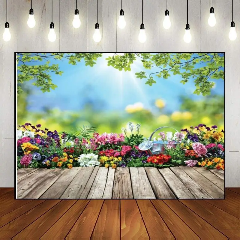 Easter Backdrop Photo Decorations Background Rabbit Colorful Eggs Fence Grass Wall Decor Photography Background Banner Wall