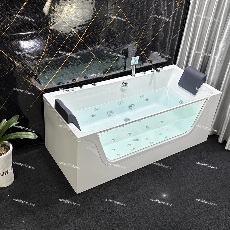 1 Person Massage Bathtub with LED Light Freestanding Whirlpool Bathtub with Glass Window Spa Hot Tub