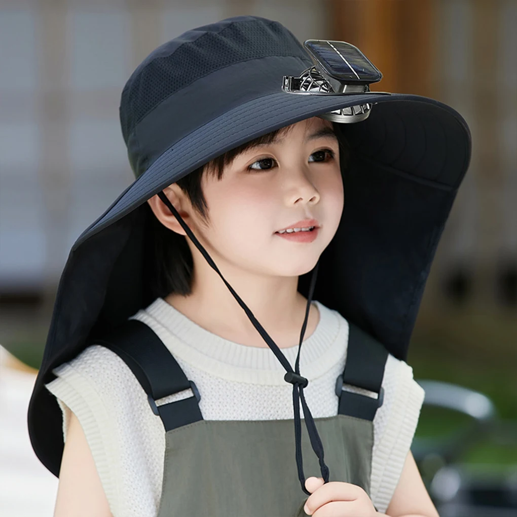 

Solar Fan Outdoor Children Hat Fan Solar Charging Big Wind Summer Big Rim Sunblock Hat Visor Fisherman Hat Quick Dry