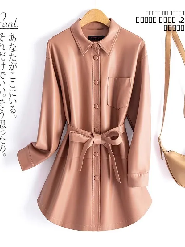 Xu Lu Yang Mi Real Leather Jaet Women's Mid-Length Premium Feel 2025 Spring Autumn New Lamb Skin Coat Commute Sle Loose Fit