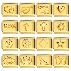 Fashion Golden Color Heart Butterfly Sun Italian Charm Fits 9mm Stainless Steel Bracelet DIY Jewelry Ladies Men