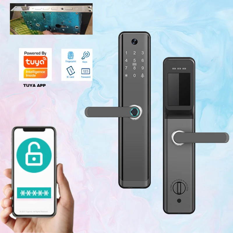 

Keyless Entry Fingerprint Smart Lock With Camera Viewer Keypad Rfid Door Handle Sets Home Wifi Door Lock Tuya App Electronic