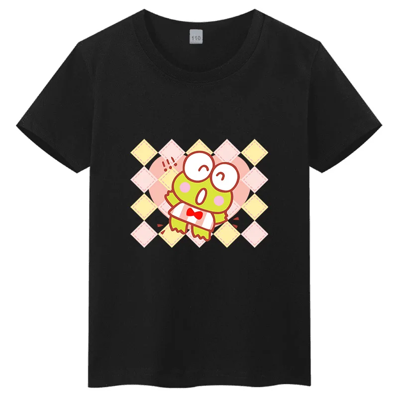 

Детская футболка в стиле Y2K с геометрическим мультяшным принтом и изображением лягушки с большими глазами, с короткими рукавами, из чистого хлопка, для родителей и детей