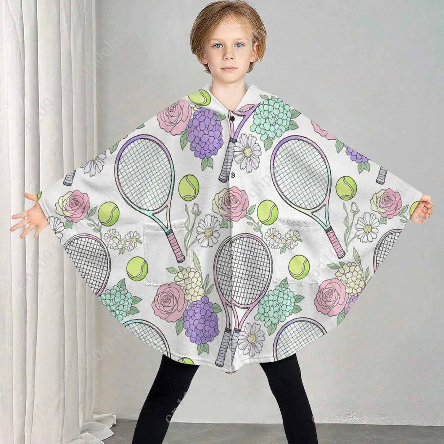 Уютный фланелевой свитер-одеяло, теннисные ракетки с шариками, толстовка большого размера с карманами для детей и подростков