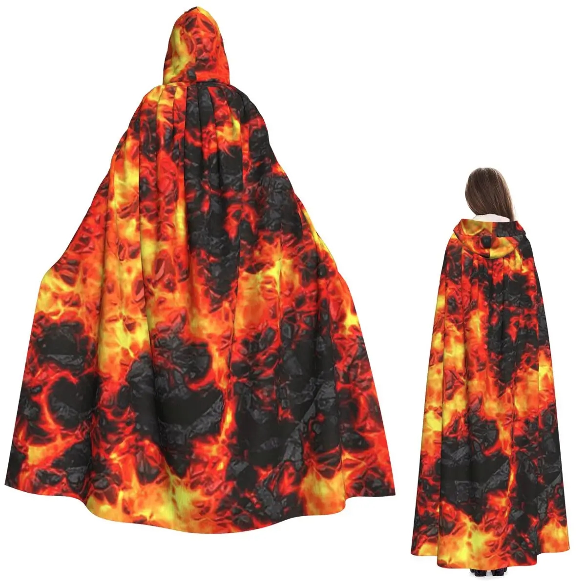 

Magma Volcano Lava Fire Long Hooded Cloak Witch Medieval Costume Cosplay Cape HalloweenParty Adult Unisex