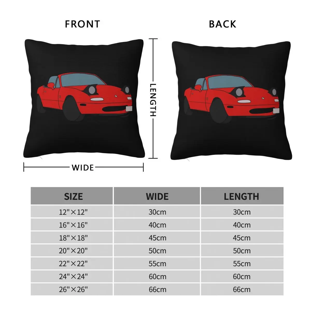 Mazda Miata Mx5 1990 Red Square Pillowcase Pillow Cover Polyester Cushion Decor Comfort Throw Pillow for Home Car