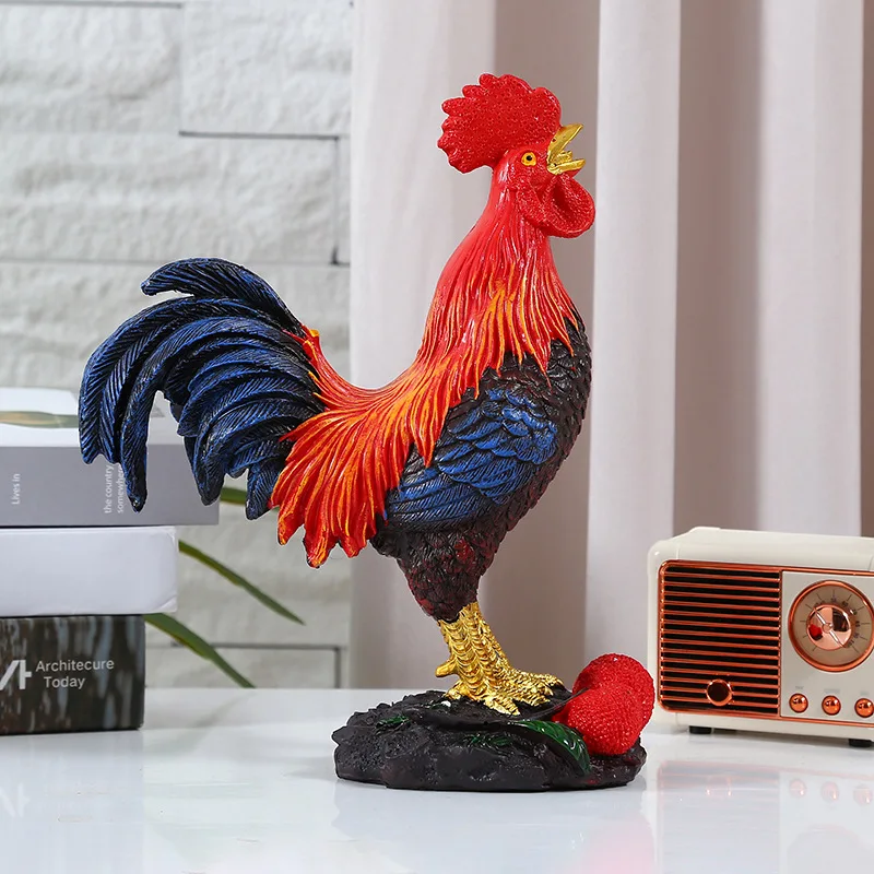 Large Rooster Resin Ornament Simulation Animal Model Home Chicken Raising Lucky Rooster Ornament Home Decoration Crafts