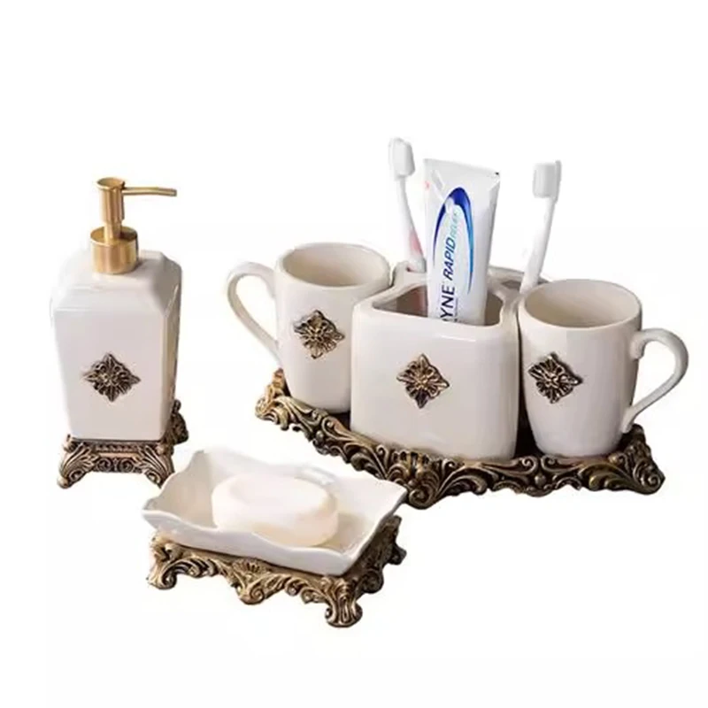 Bathroom Toiletry Set Cup Ceramic Wash Set Lotion Bottle Mouthwash Cup Creative Toothbrush Holder Luxury Household Hotel Supplie