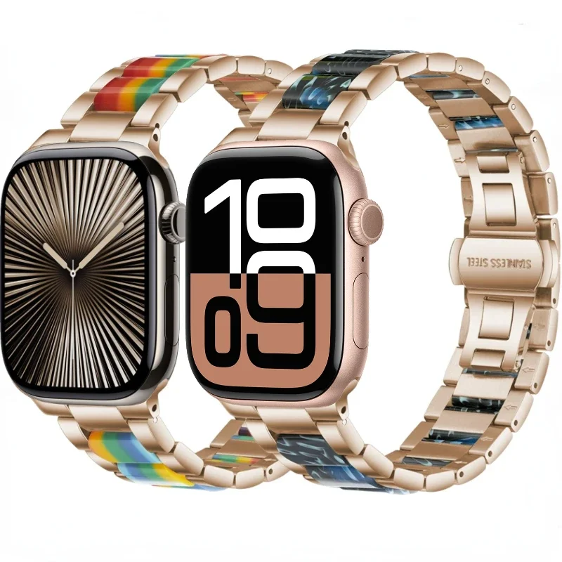 

Metal Resin Strap for Apple Watch10 46mm 42mm 9 8 7 45mm 41mm Stainless Steel Band for iWatch Ultra 49mm 6 5 4 SE 44mm 40mm Belt