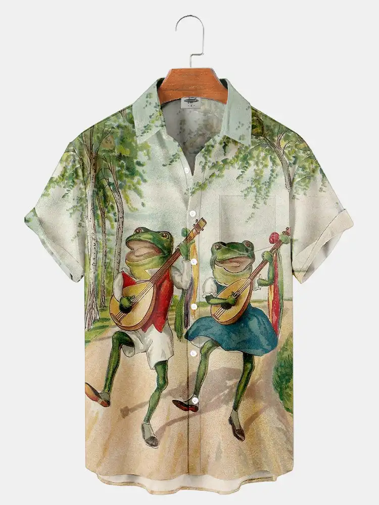 2024 Nieuwe Ukiyoe Print Heren Overhemd Zomer Revers Shirt Heren Casual Single-Breasted Korte Mouwen Heren Mode Shirt