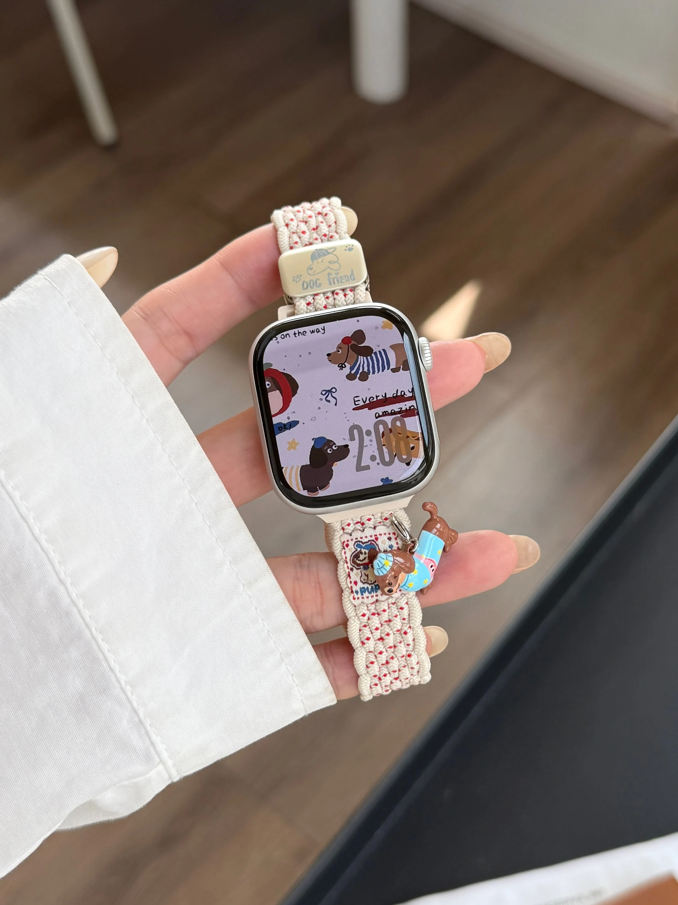 Fashion cartoon puppy magnetic nylon loop For Apple Watch band women 10/9/8/7/6/5/4/3 SE 40mm 41mm 44mm 45mm 46mm 49mm Strap
