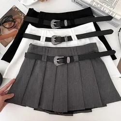 Y2K Black with Belt Pleated Skirts Women Summer High Waist All-Match A-Line Skirts Harajuku Preppy Casual Mini Skirts New