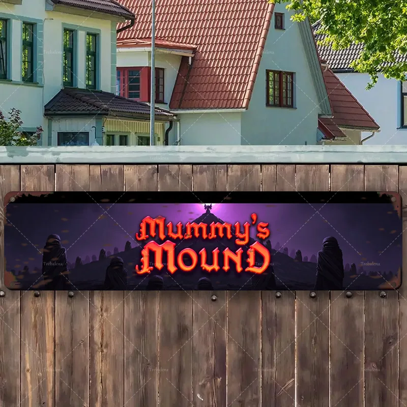 

1pc Metal Sign, 4x16inch "Mummy's Mound: Spooky Halloween Scene Metal Sign"