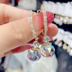 Shiny Crystal Ball Earrings For Women Korean Style Simple New Fashion Jewelry Party Accessories