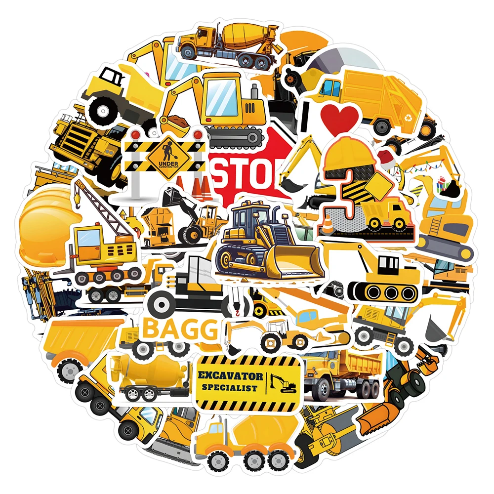 

10/30/55pcs Cartoon Construction Vehicle Car Stickers Excavator Road Roller Decal Scrapbooking Laptop Phone Sticker for Kids Toy
