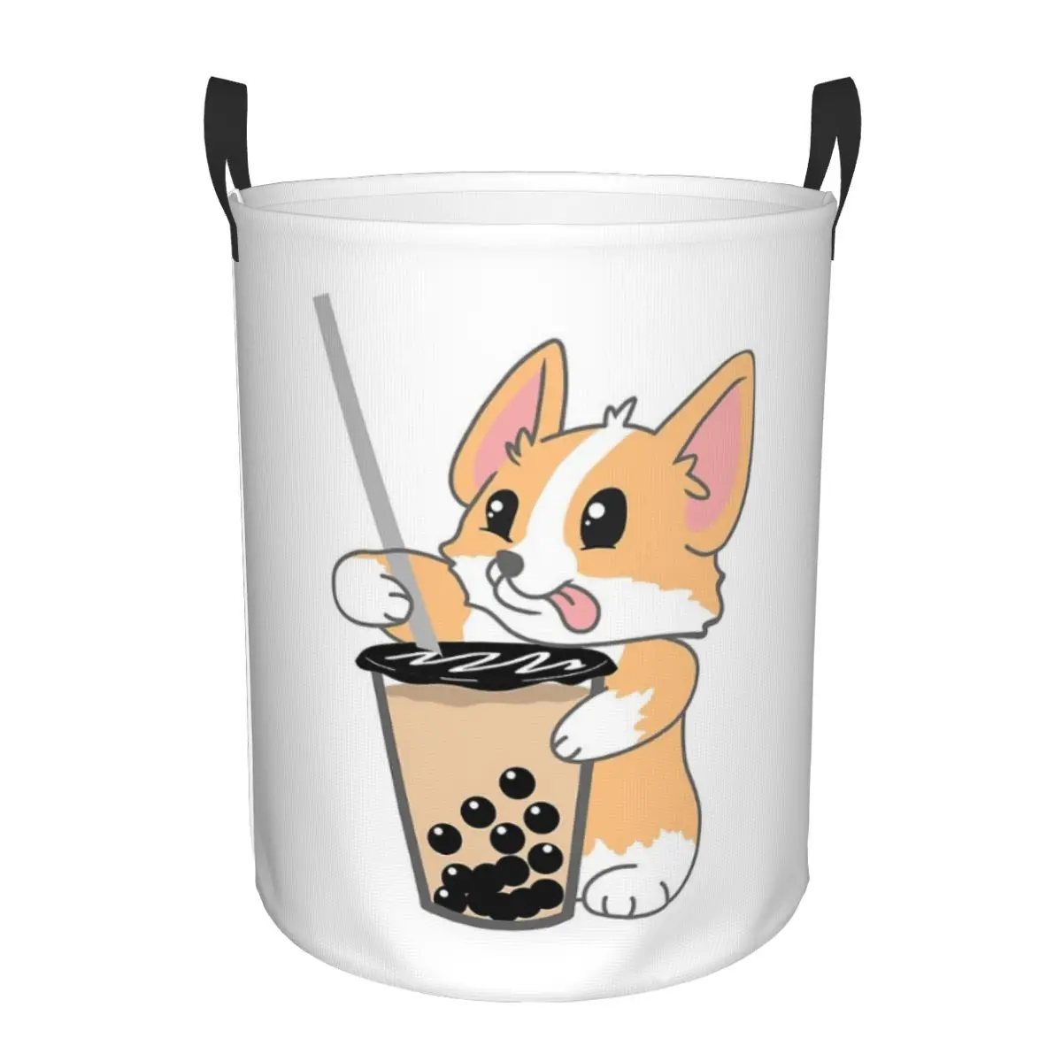 Corgi And Bubble Tea Foldable Laundry Baskets Dirty Clothes Toys Sundries Storage Basket Large Waterproof Box For Home Kids