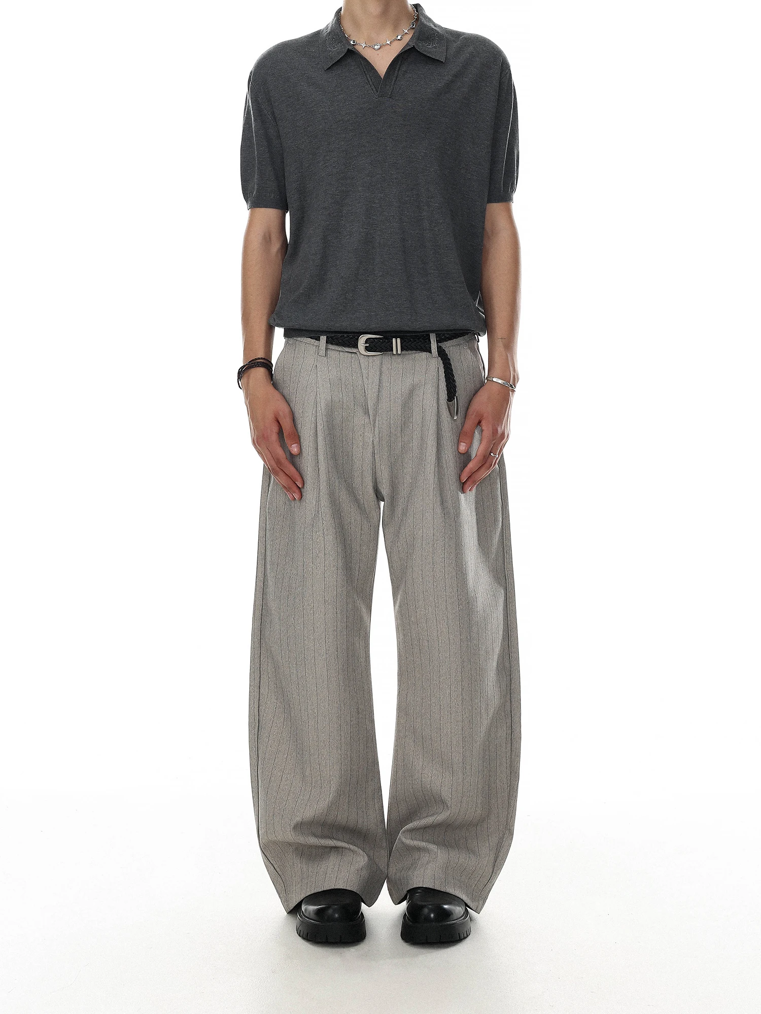 American Retro Striped Wide Leg Pants Men Summer Loose Casual Straight Leg Trousers Comfortable Loose Fit Polyester Blend