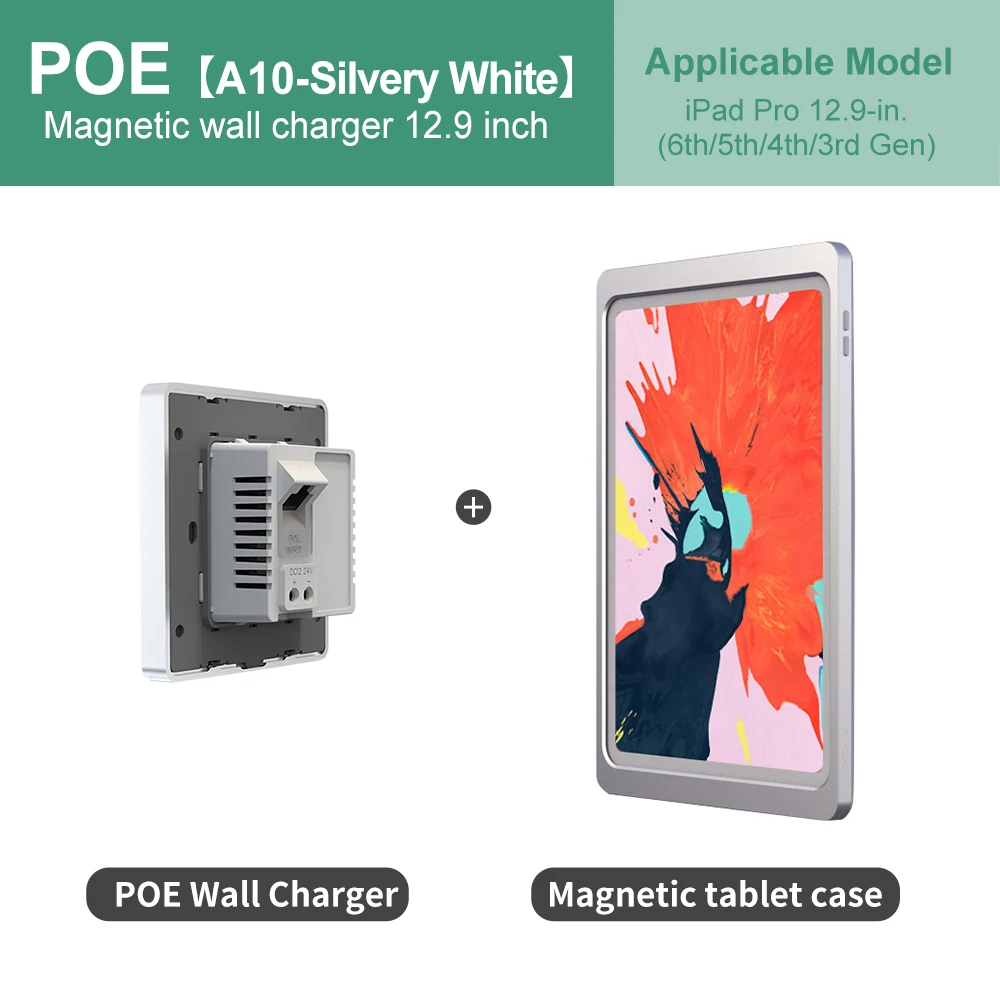 

EMONITA Magnetic Wall Mount with Charging Case for iPad Pro 12.9-in. (3rd/ 4th/ 5th/ 6th Gen) 18W Quick Charge, 360 Rotation