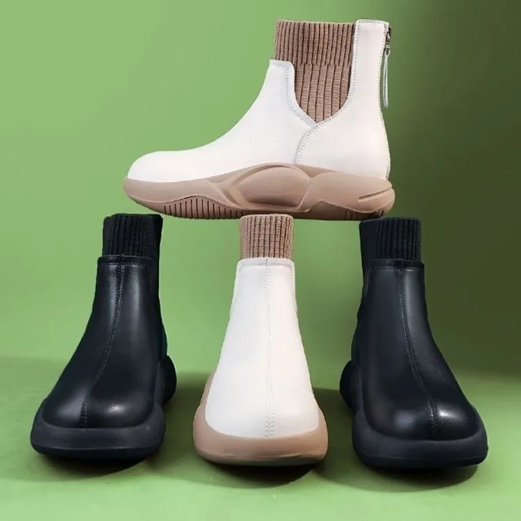 

Slimming round Toe Flat Heel Short Boots Women's Elastic Sock Boots mid Heel Sporty Style Autumn Winter Single Boot British S...