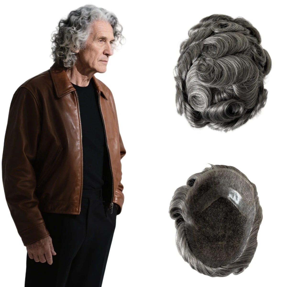 

Европейские системы натуральных человеческих волос # 1B65 Серый цвет, 32 мм, волнистый голливудский парик, 8x10, передний кружевной блок для белых мужчин