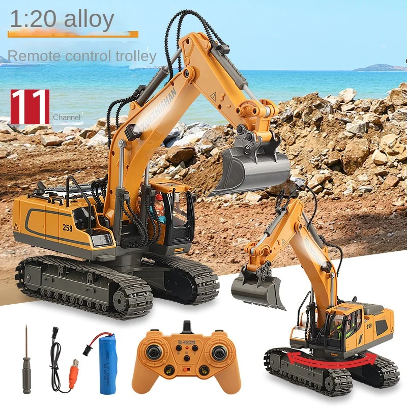 Remote Control Excavator 11CH Remote Control Toy1: 20  Alloy Heavy duty Excavator Remote Control Car Boy Children's Gift