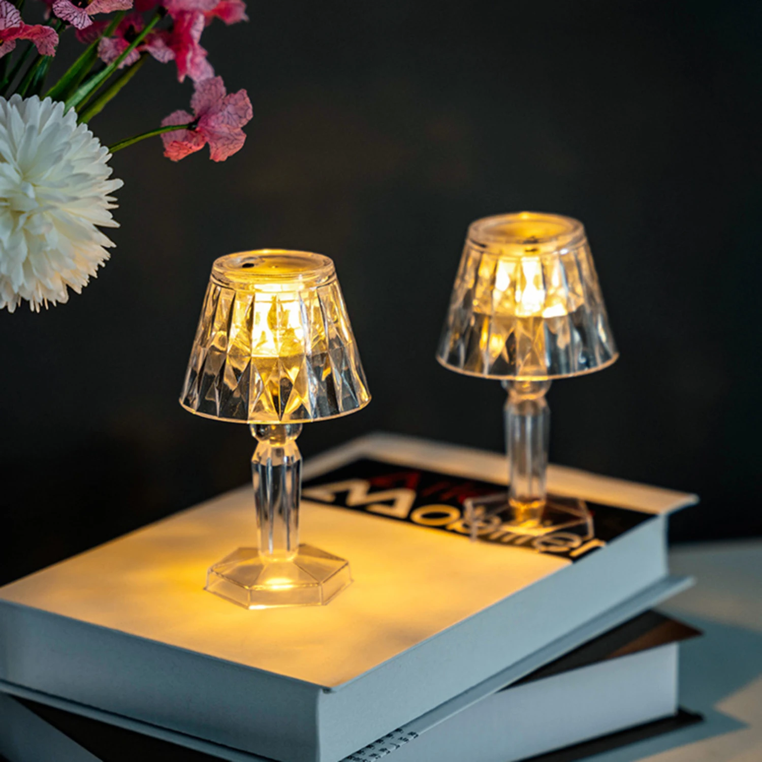 Lampe LED en acrylique transparente en cristal, veilleuse, lampe cendre, élégante, élégante et romantique, parfaite pour créer une série