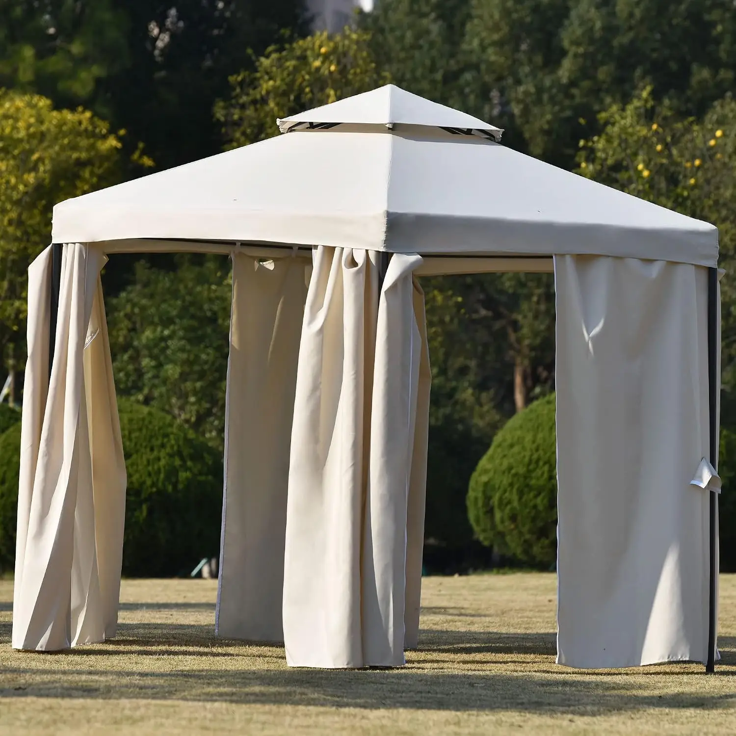 Hexagon Gazebo 11ft x 11ft Polyester Curtain Metal Frame Outdoor Patio Lawn Garden Backyard Deck, Customized
